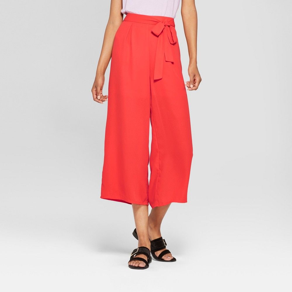 Women's Wide Leg Belted Pants - Éclair Red S | Target