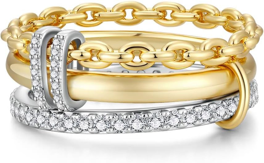 APOTIE Stackable Rings for Women 18K Gold Plated Interlocking Ring Stack Set Gold Silver Mixed Metal Statement Rings Dainty Cubic Zirconia CZ Fashion Connected Band Thumb Ring Jewelry Gift for Women | Amazon (US)