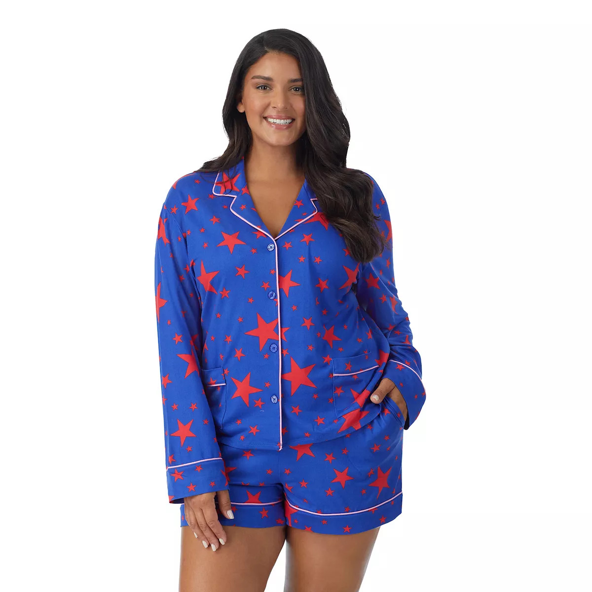 Plus Size Beauty Sleep Social Cozy Long Sleeve Notch Collar Top & Shorts Pajama Set | Kohl's