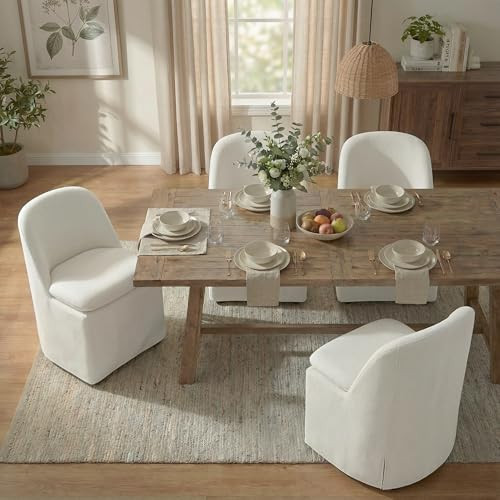 KISLOT Upholstered Dining Chairs with Casters, Washable Cover Modern Dining Room Chairs with Thick Cushion & Sturdy Metal Frame for Kitchen, Living Room, Dressing Room, Beige Fabric, Set of 4 | Amazon (US)
