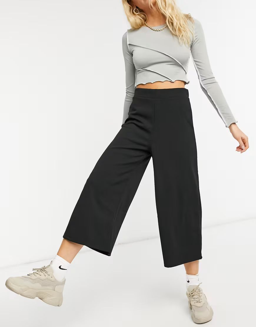 ASOS DESIGN cropped black wide leg pant in jersey crepe | ASOS (Global)