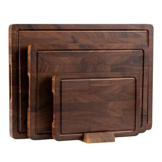 Walnut 17 in. Wood Cutting Board Set with Handle, Juice Groove and Serving Surface | The Home Depot