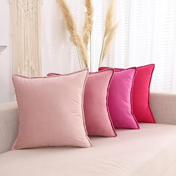 CARRIE HOME Pink Velvet Throw Pillow Covers 18x18 Set of 4 Hot Pink Light Blush Pink Room Decor T... | Amazon (US)