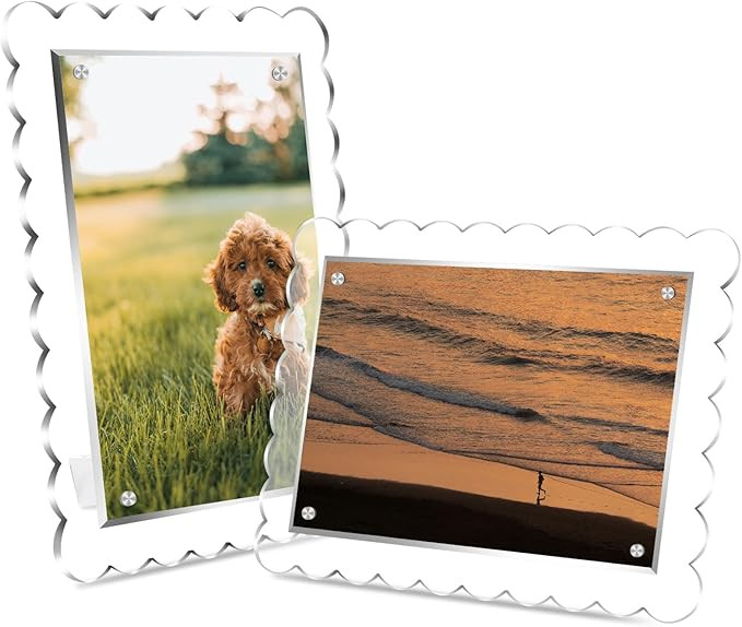 2 Pack Acrylic Picture Frame 5X7 Magnetic Scalloped Photo Frames Vertical and Horizontal Free Sta... | Amazon (US)
