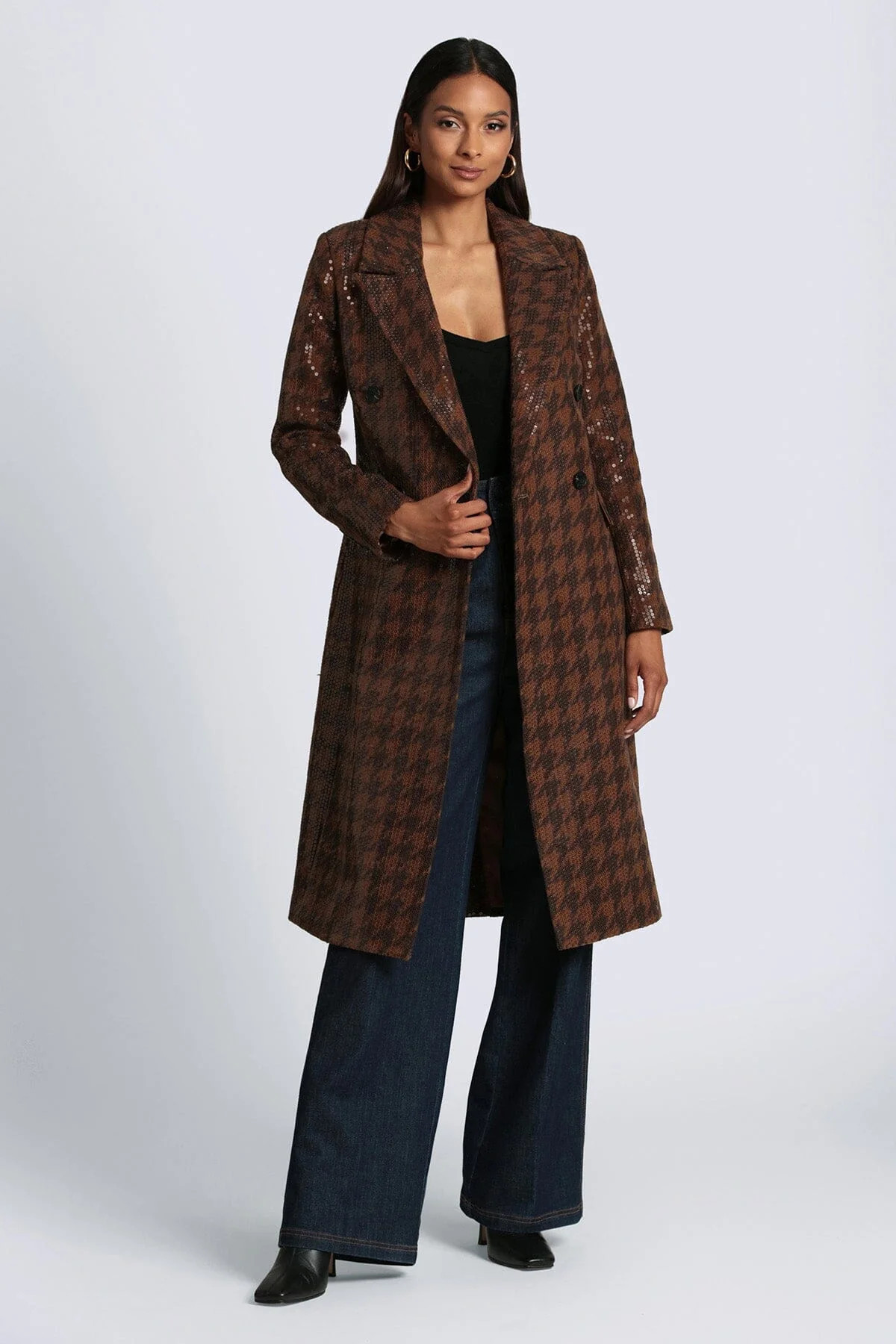 Sequin Houndstooth Tailored Coat | Avec Les Files