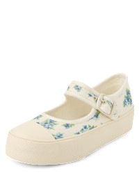 Girls Floral Mary Jane Sneakers - white | The Children's Place