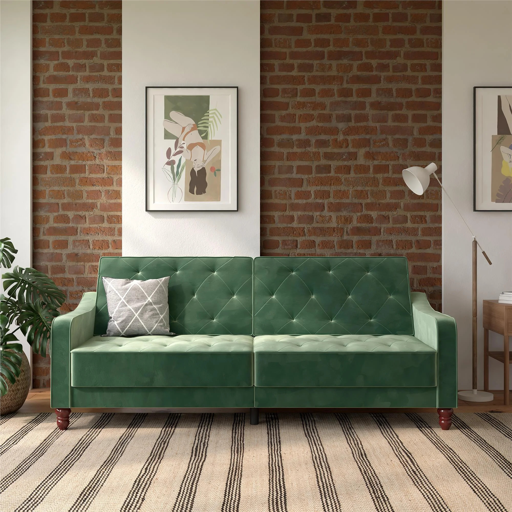 Novogratz Vintage Tufted Split Back Futon, Light Green Velvet | Walmart (US)