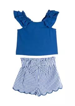 Rare Editions Girls 4-6x Short Sleeve Top and Checkered Shorts Set | Belk