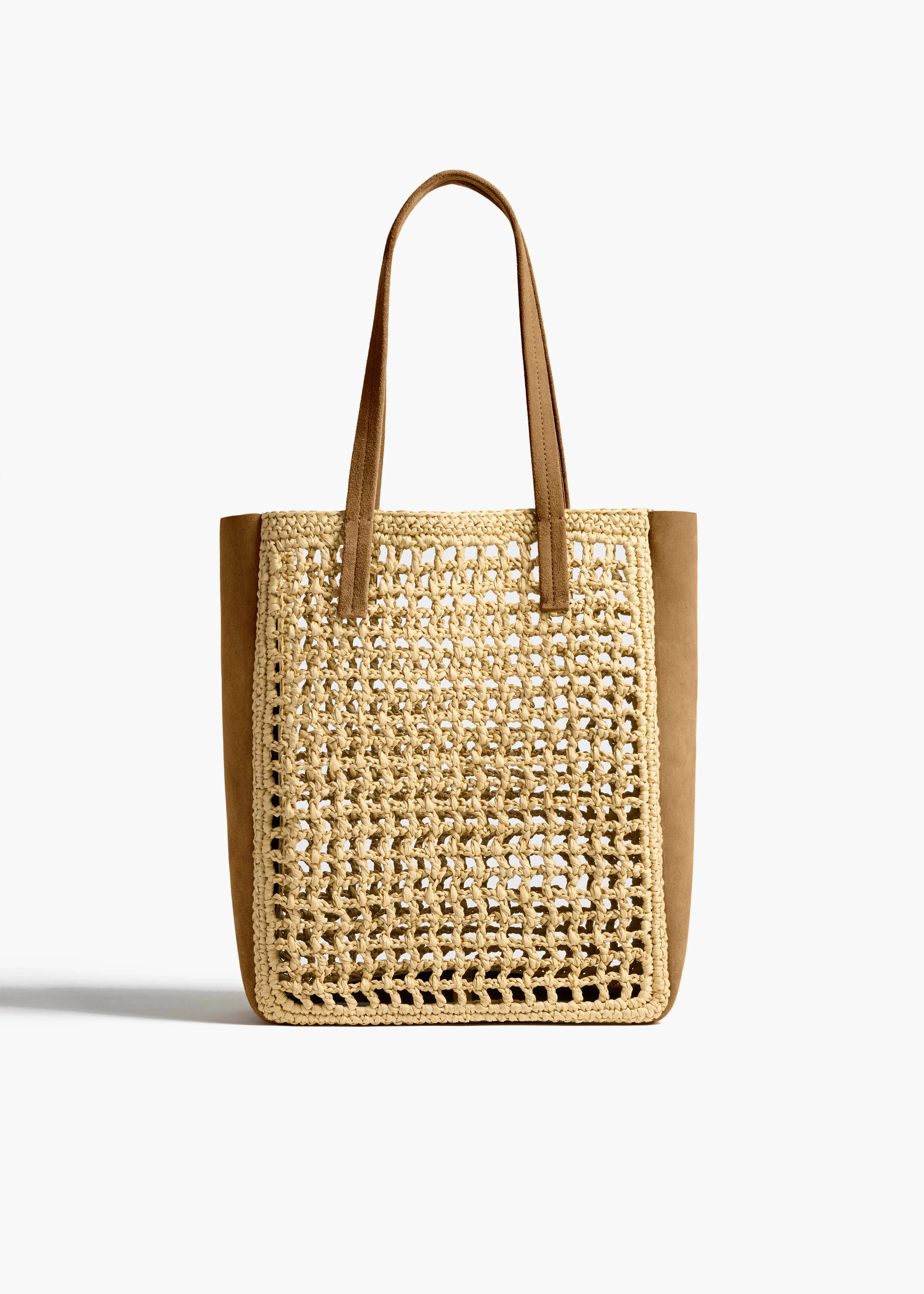 KHAITE - Small Zoe Tote In Natural Raffia With Mud Suede | Khaite