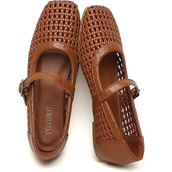 Yozuru Womens Woven Ballet Flats Mesh Mary Jane Shoes Dressy Squared Toe Comfortable Buckle Strap... | Amazon (US)