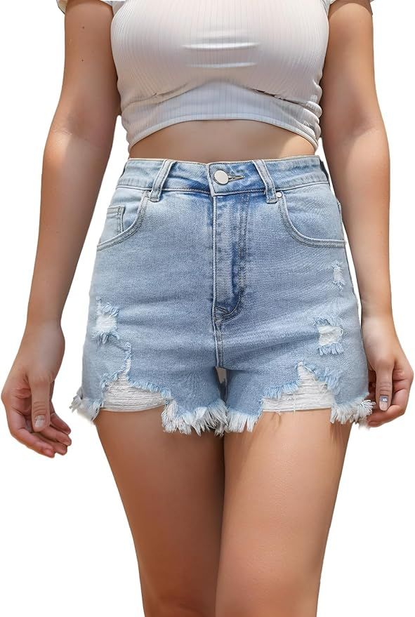 VAYEAH Jean Shorts Womens High Waisted Ripped Denim Shorts | Amazon (US)