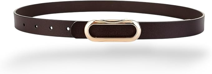 Women's Belt Genuine Leather Belts Durable Waistband With Gold Color Oval Buckle For Pants, Jeans | Amazon (US)