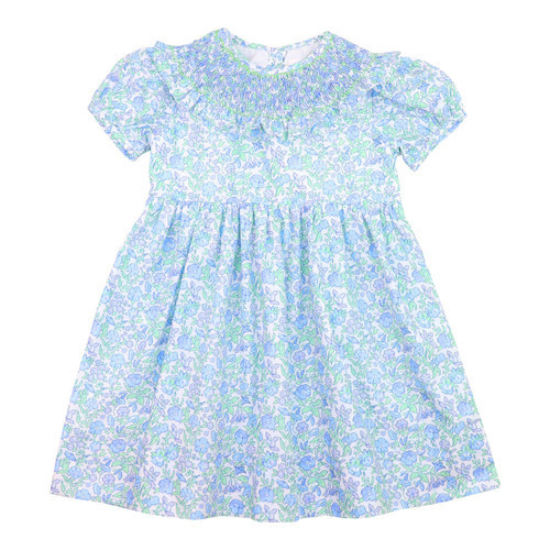 Smocked Blue And Green Floral Dress - Shipping Late March | Cecil and Lou