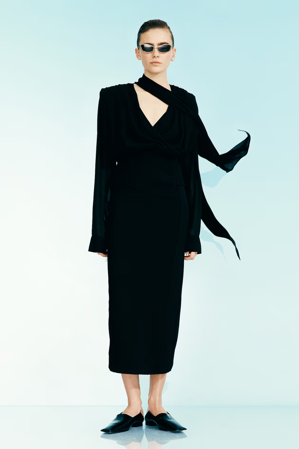 Draped chiffon blouse - Black - Ladies | H&M GB | H&M (UK, MY, IN, SG, PH, TW, HK)