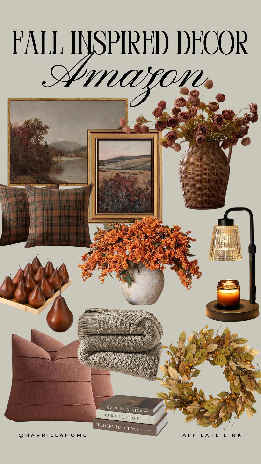 Amazon Fall Inspired Decor: Amazon fall decor, Amazon fall home finds, fall decorating ideas, autumn home decor, vintage fall wall art, fall floral stems, fall wreath, plaid throw pillows, rust throw pillows, decorative pears, fall vase decor, cozy knit throw blanket, warm neutral fall decor, traditional fall decor, moody fall decor, brown home accents, cozy autumn home, designer inspired Amazon decor, elevated fall decorating

#LTKHome