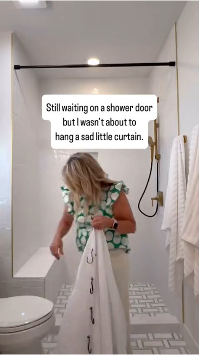 Waiting on a shower door but refusing to hang a sad little curtain ✨ Extra tall from Amazon = instant boutique hotel vibes.  

 #LTKmomlife #LTKActive #LTKHome
