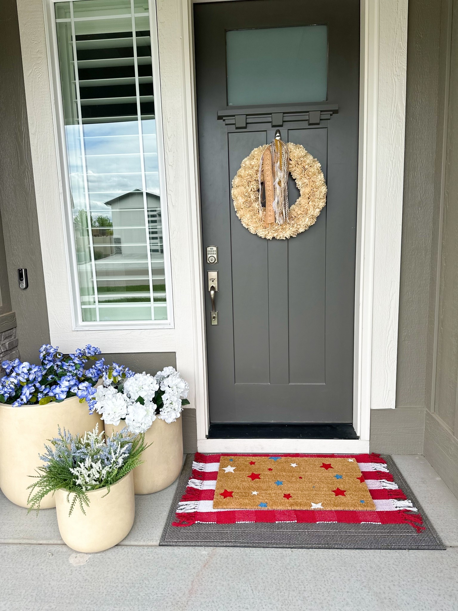 DIY patriotic door mat ❤️🤍🩵