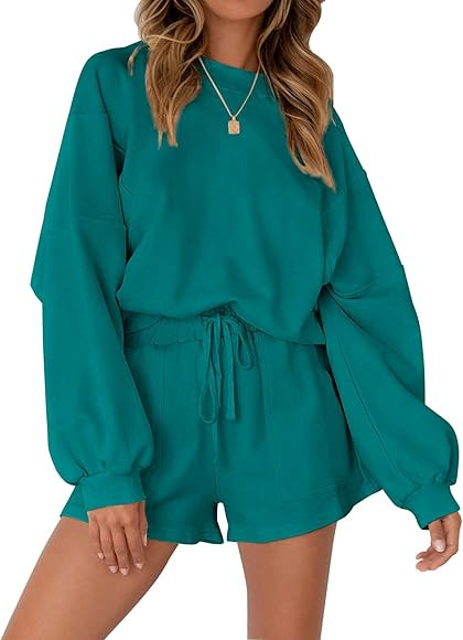 MEROKEETY Women's Oversized Batwing Sleeve Lounge Sets Casual Top and Shorts 2 Piece Outfits Swea... | Amazon (US)