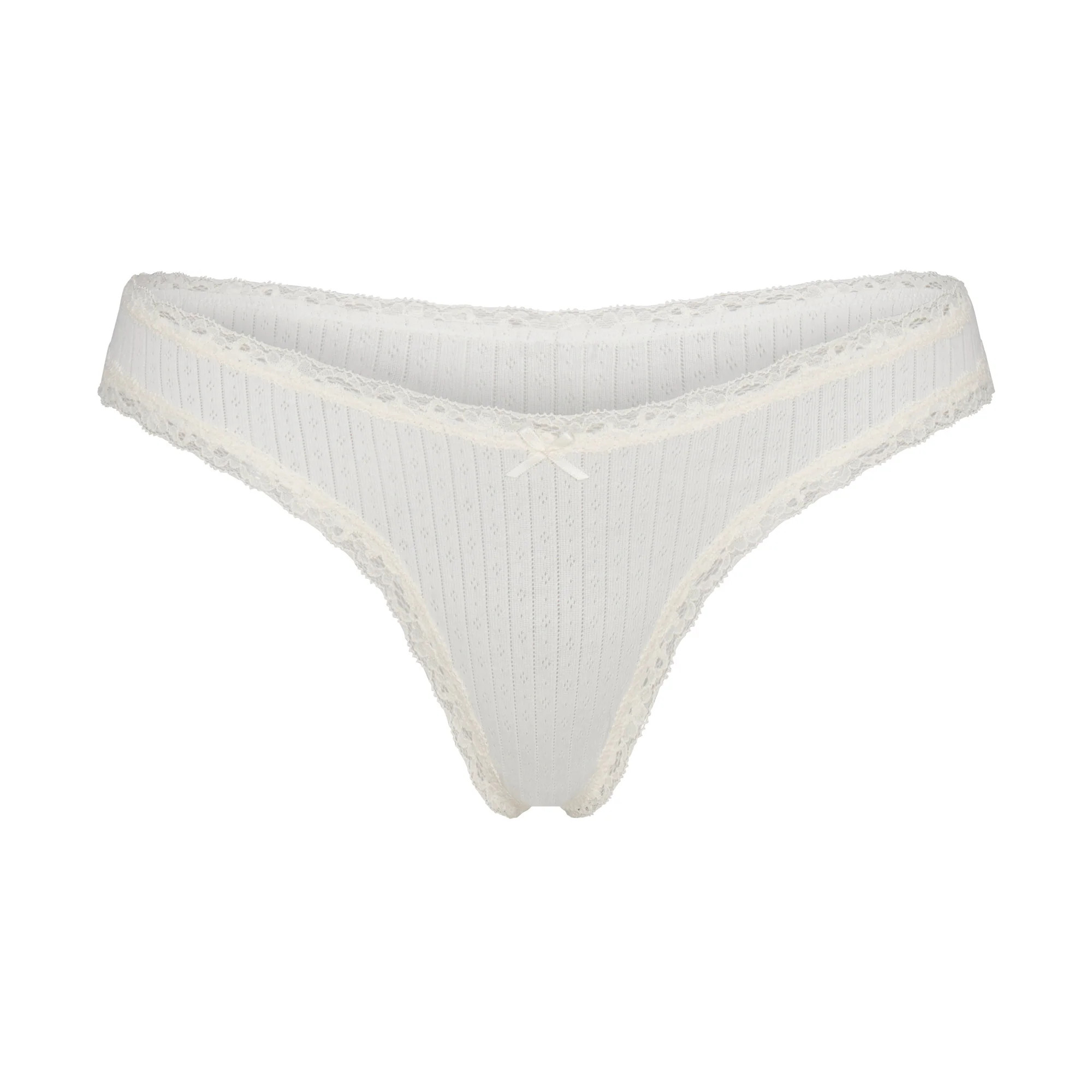 LIGHTWEIGHT COTTON POINTELLE LACE THONG | MARBLE TONAL | SKIMS | SKIMS (US)