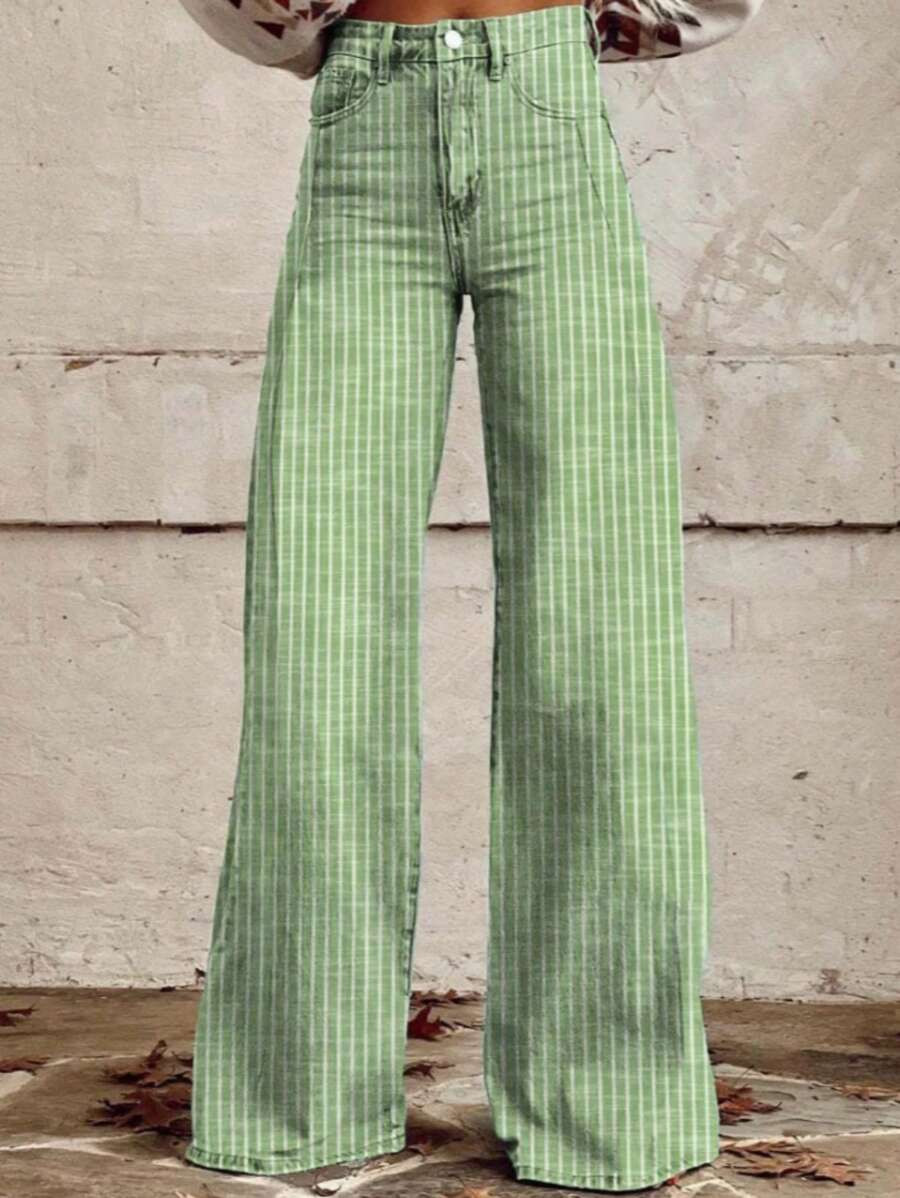 Women's Striped Jeans High-Waisted Straight Leg Casual Jeans | SHEIN