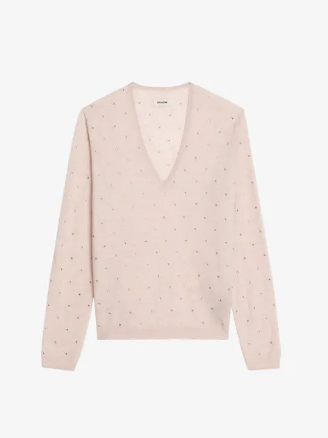 Pink Feather Cashmere V-Neck Crystal Sweater Women | Zadig&Voltaire | Zadig et Voltaire (US)