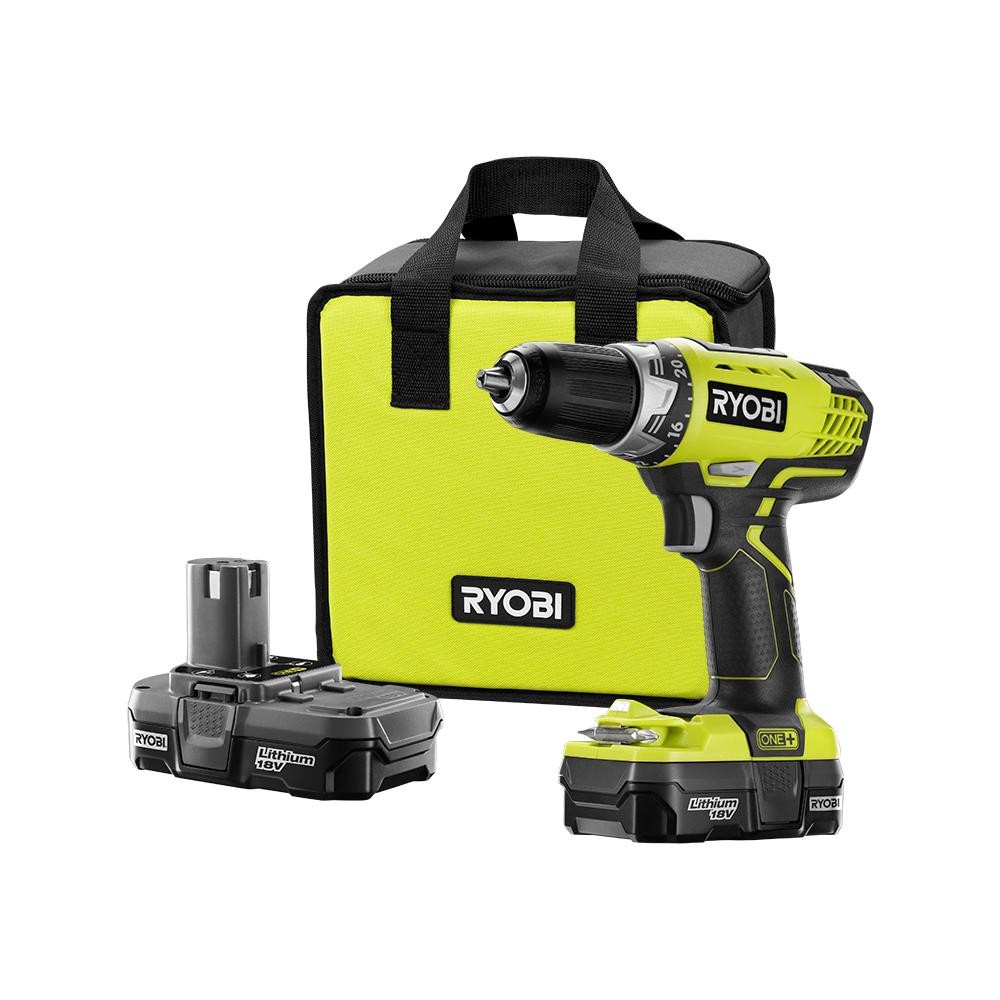 RYOBI 18-Volt ONE+ Lithium-Ion Cordless 1/2 in. Compact Drill/Driver Kit with (2) 1.3 Ah Batterie... | The Home Depot