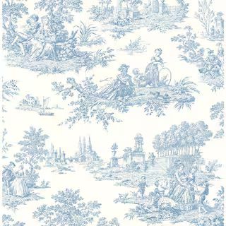 NextWall Blue Bell Chateau Toile Vinyl Peel and Stick Wallpaper Rolll (Covers 30.75 sq. ft.)-NW43... | The Home Depot