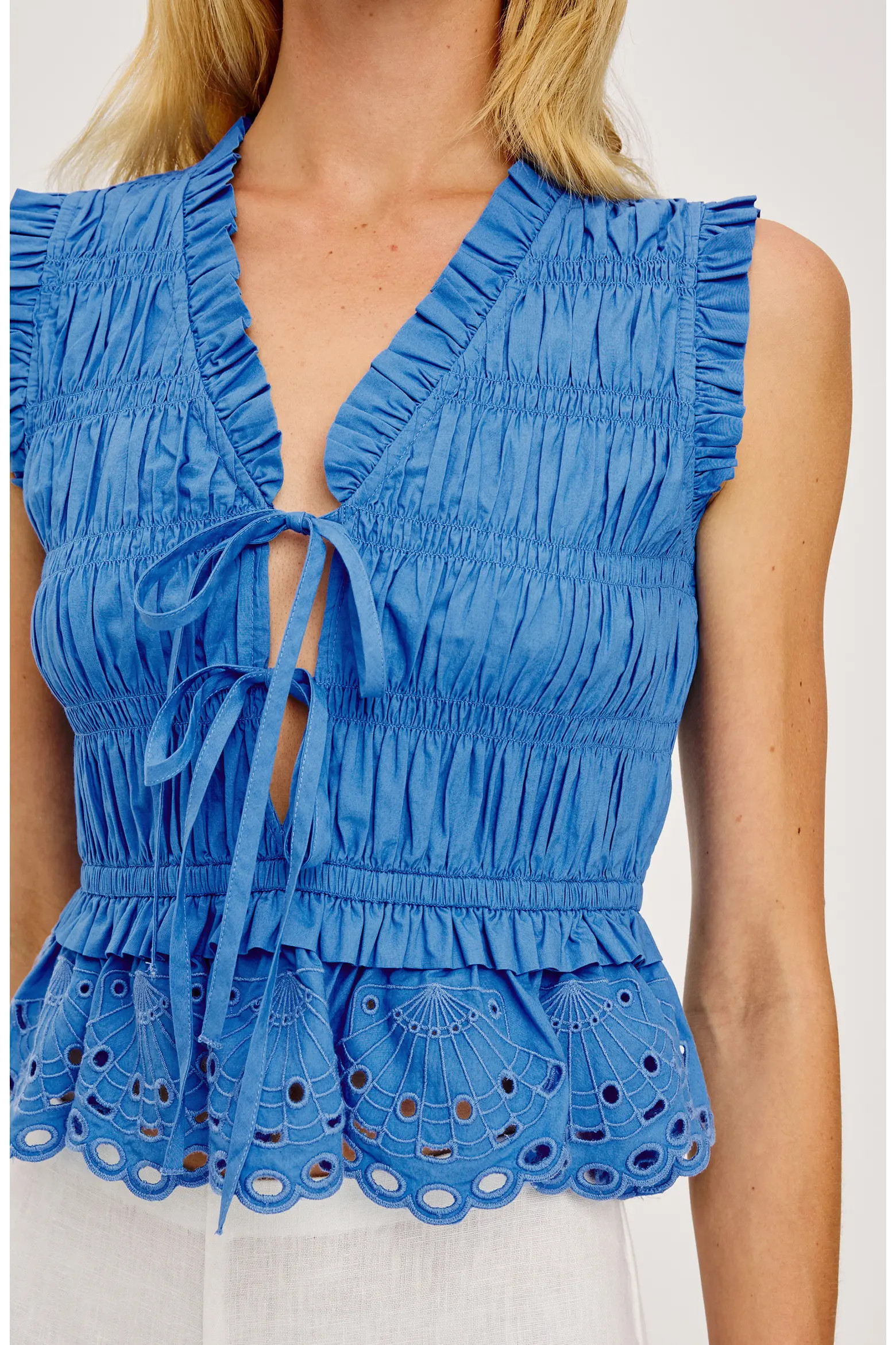 Martine Eyelet Smocked Ruffle Cotton Crop Top (Women) | Nordstrom | Nordstrom