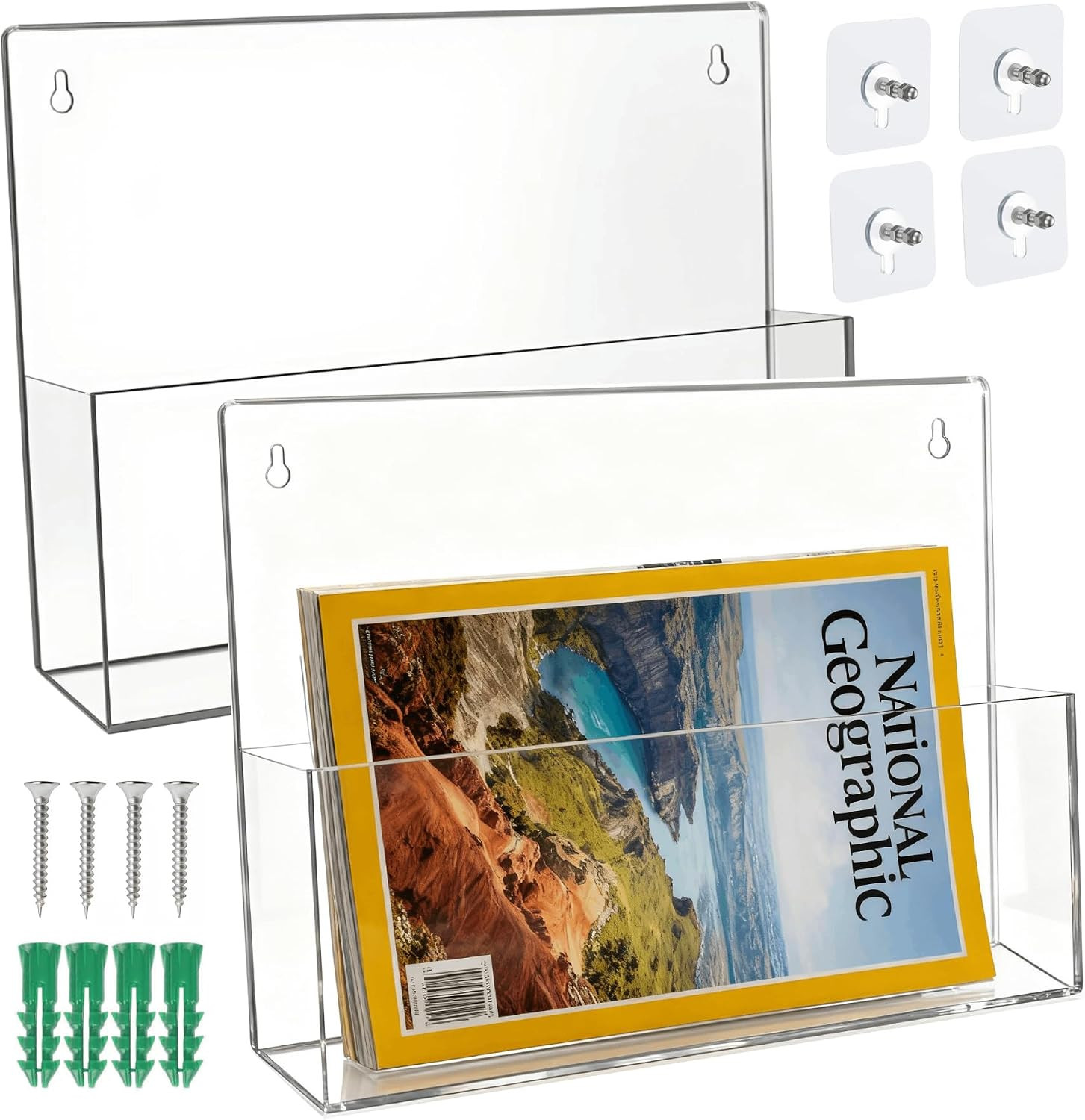 Clear Acrylic Single Pocket Wall Mount File Holders, Self-Adhesive Plastic Document Organizer for Office and Home, Suitable for Legal Size Papers, Brochures, Magazines, and Literature Display, 2 Pack | Amazon (US)