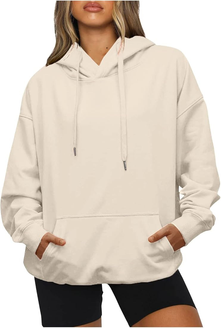 LYTRYCAMEV Hoodies for Women Casual Long Sleeve Solid Color Drawstring Sweatshirts Loose Pullover... | Amazon (US)