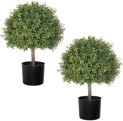 LUWENER 2pcs 24.5inch Artificial Topiary Ball Plants,Faux Boxwood Ball in Pot，Fake Outdoor Plan... | Amazon (US)