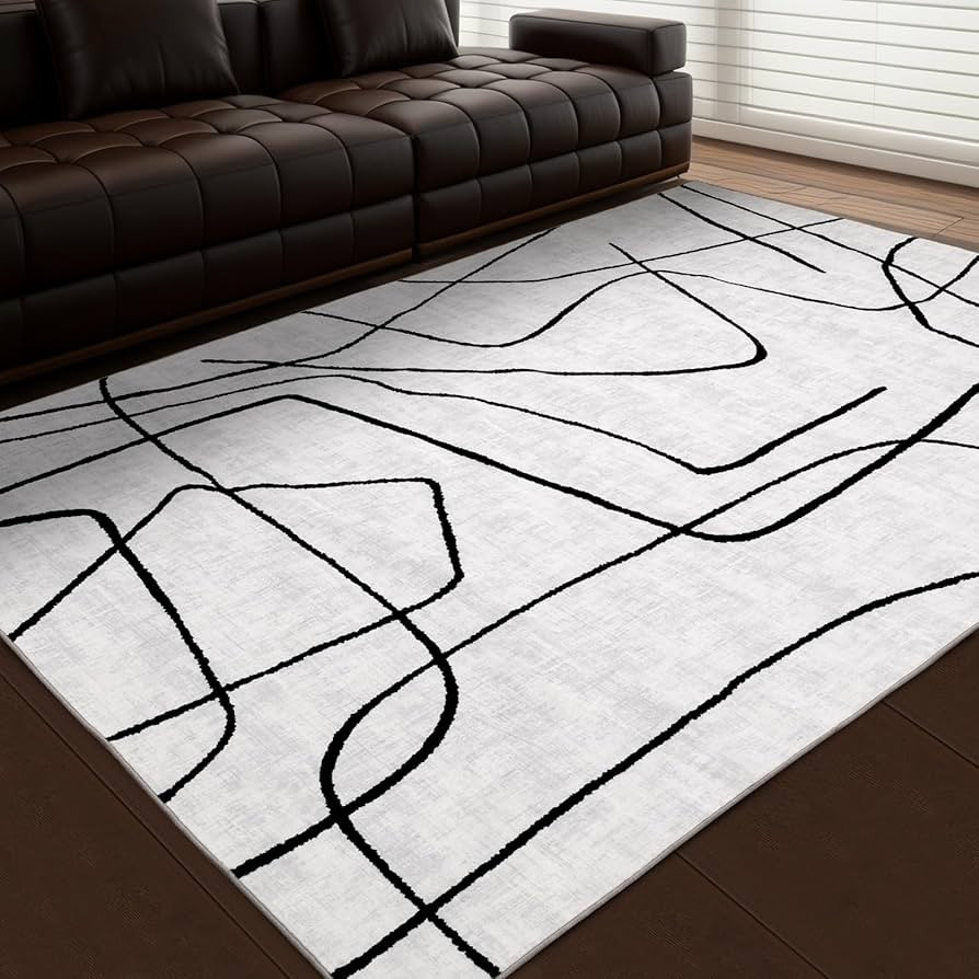 YIHOUSE Modern Washable 8'x10' Area Rug for Living Room Bedroom - Large Abstract Black and White ... | Amazon (US)