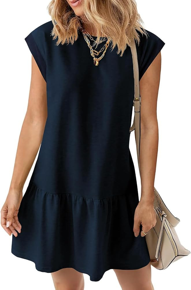 BLENCOT Womens Summer Dresses Casual Cap Sleeve Spring Ruffle Mini Sporty Sweatshirt Trendy Tshir... | Amazon (US)