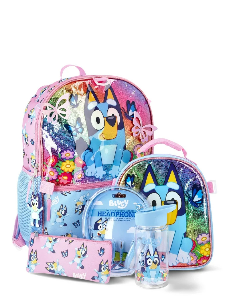 Bluey Boys and Girls 17" 6-Piece Backpack Set with Headphones, Pink | Walmart (US)