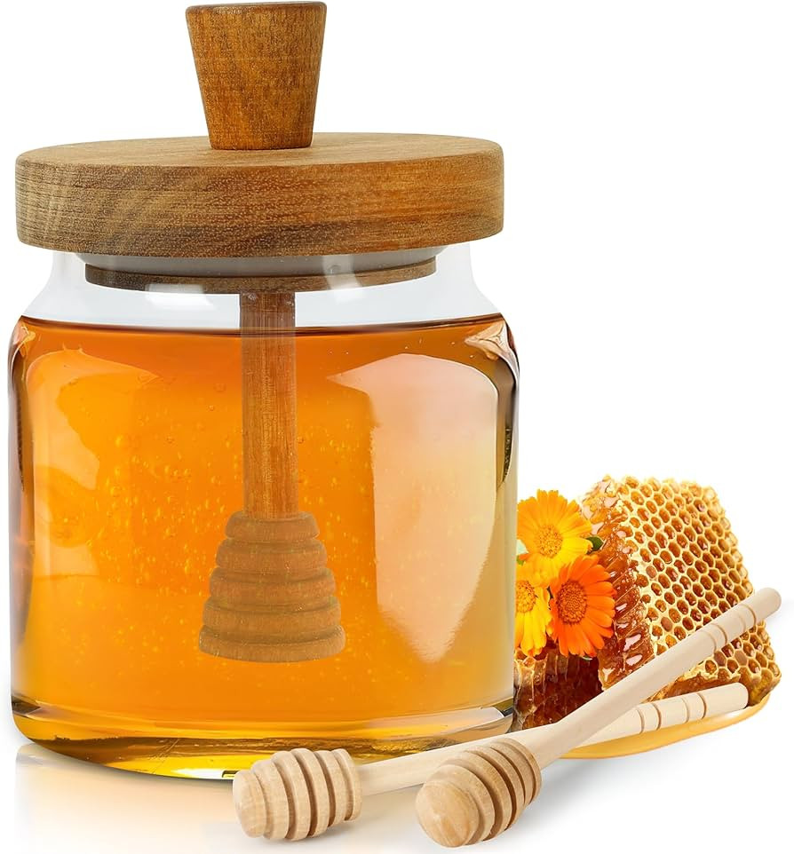 Loscarol Honey Pot with Dipper and Lid - 18oz Glass Honey Jar with Wooden Honey Dippers Stick Set... | Amazon (US)