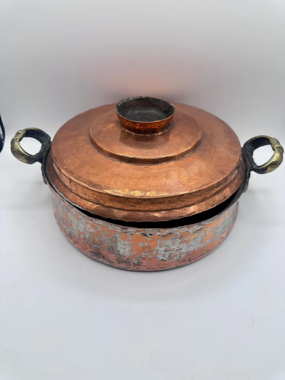 Antique Copper Lidded Potfrench Marketcopper Potsolid Copper Pothand Hammeredbrass Handlesrustic ... | Etsy (US)