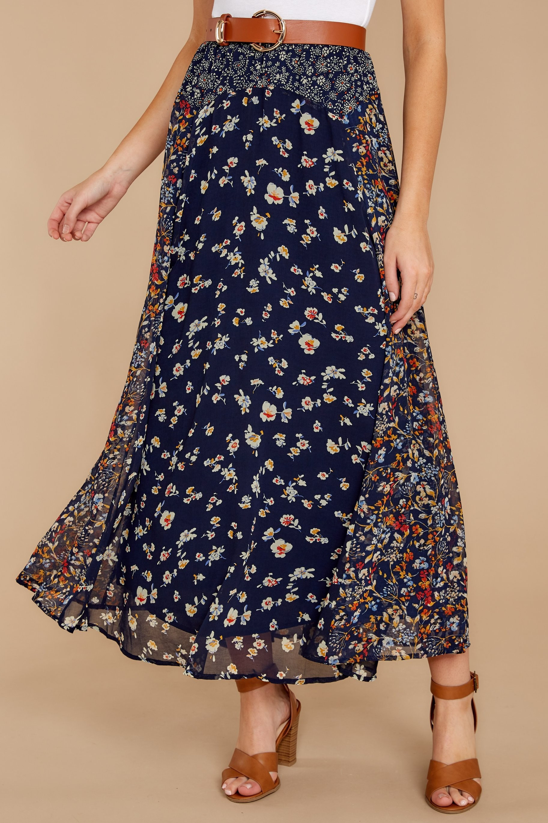Where It Takes You Navy Floral Print Maxi Skirt | Red Dress 