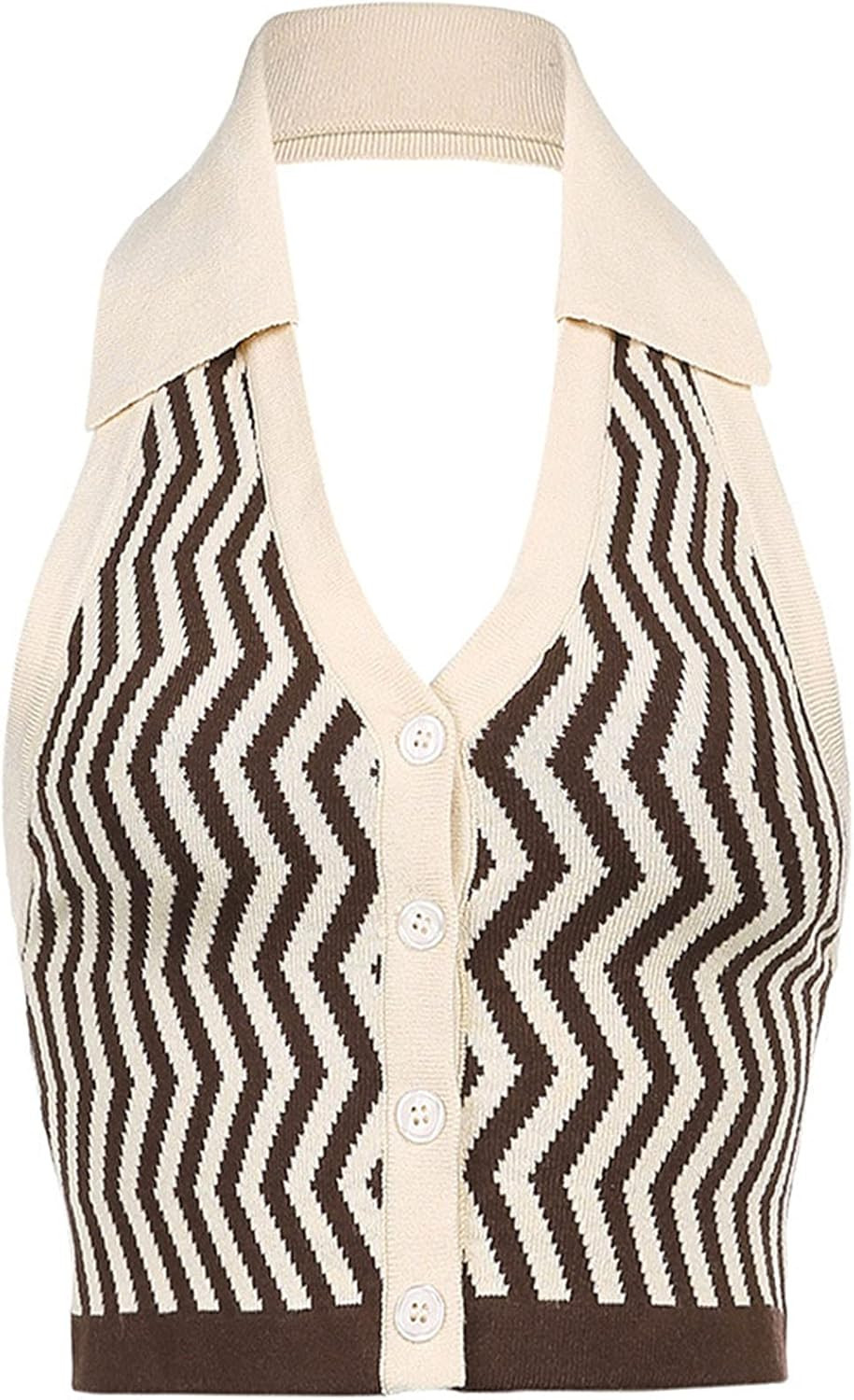 Fashion Halter Y2k with Collar Knitted Slim Button Crop Fitted Tank Tops for Women | Amazon (US)