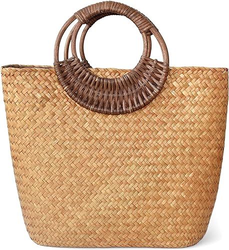 TICYACK Women's Top-handle Handbags, Handmade Straw Bag/Straw Purse for Womens for Daily Use, Bea... | Amazon (US)