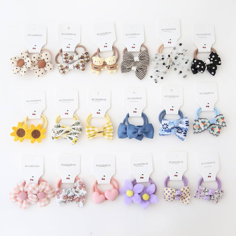 Hair Ties With Bows, 36 Pcs(18 pairs) 1.2 Inch Small Toddler Girls Ponytail Holders Pigtails Elas... | Amazon (US)