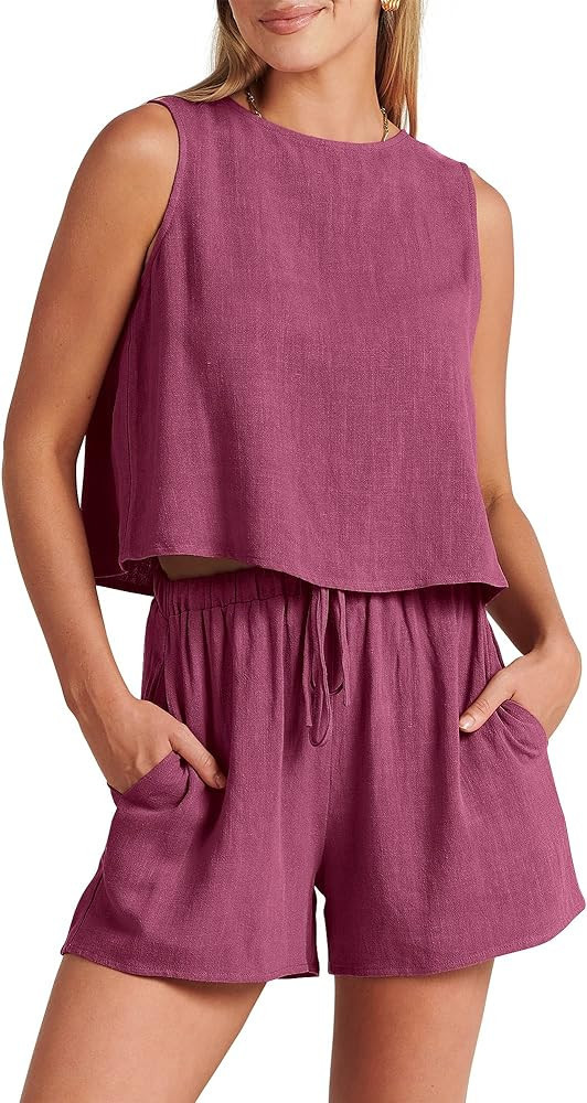 ANRABESS Women’s Summer 2 Piece Outfits Shorts Sets Sleeveless Crop Top and Shorts Romper with ... | Amazon (US)