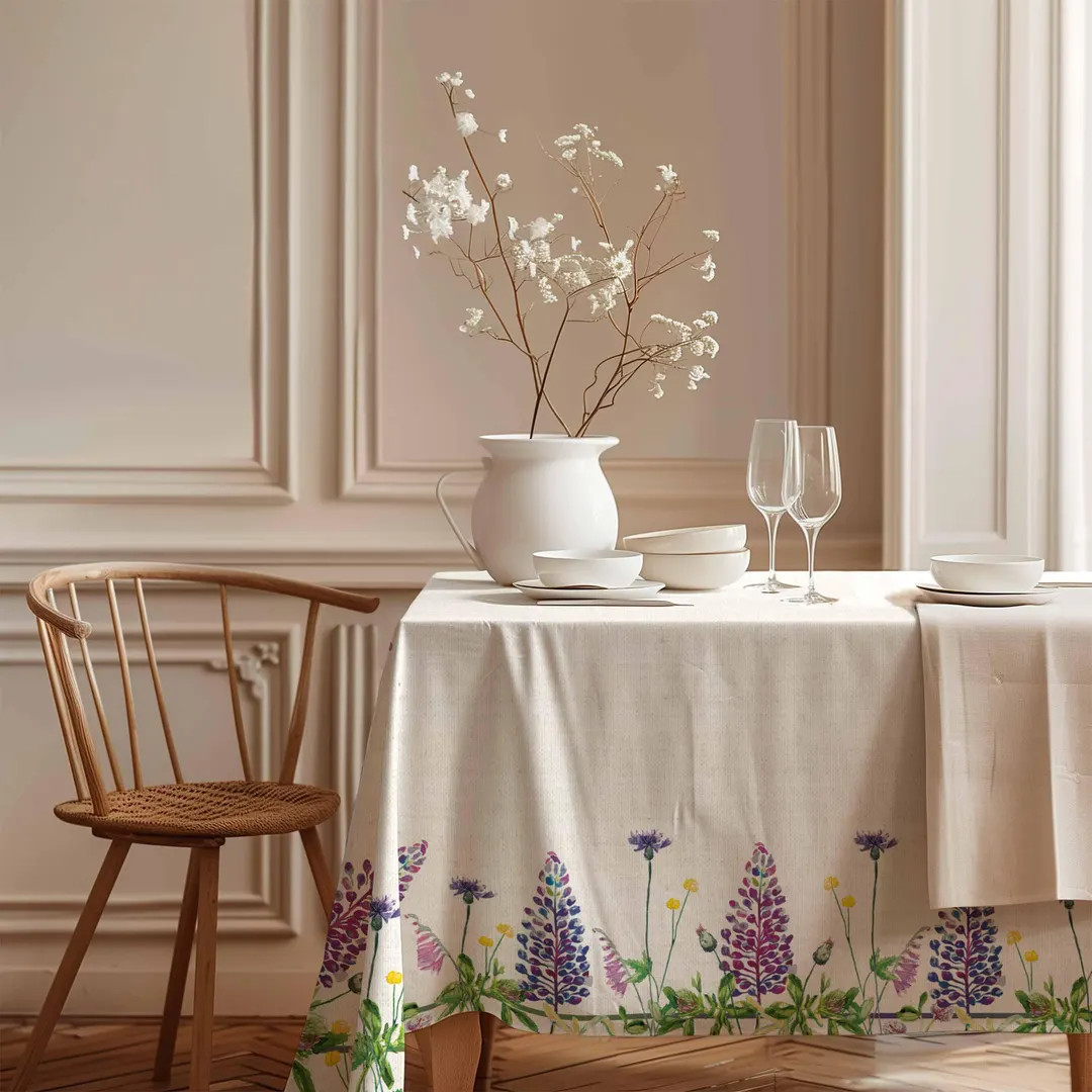 Linen Tablecloth, Lupine Floral Print, Farmhouse Table Decor - Etsy | Etsy (US)