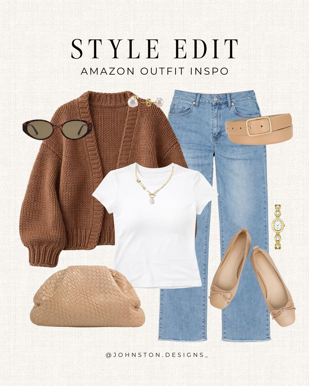 Stay stylish with these trendy Amazon fashion finds! From chic belts to elegant earrings, elevate your look effortlessly. 

Cardigan, white tee, jeans, simple style inspo, styled look, neutral fashion, nude ballet flats, gold jewelry, Amazon fashion. 

 #LTKootd #LTKFindsUnder50