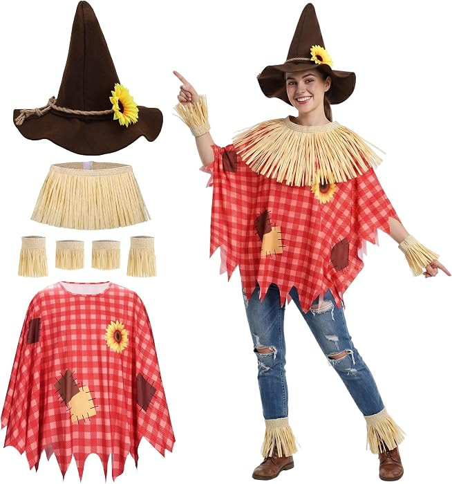 Scarecrow Costume Set for Adults, Halloween Cosplay Accessories for Harvest Thanksgiving Dress Up... | Amazon (US)
