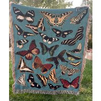 Green Butterfly Woven Throw Blanket 100% Cotton Cottagecore Decor | Etsy (US)