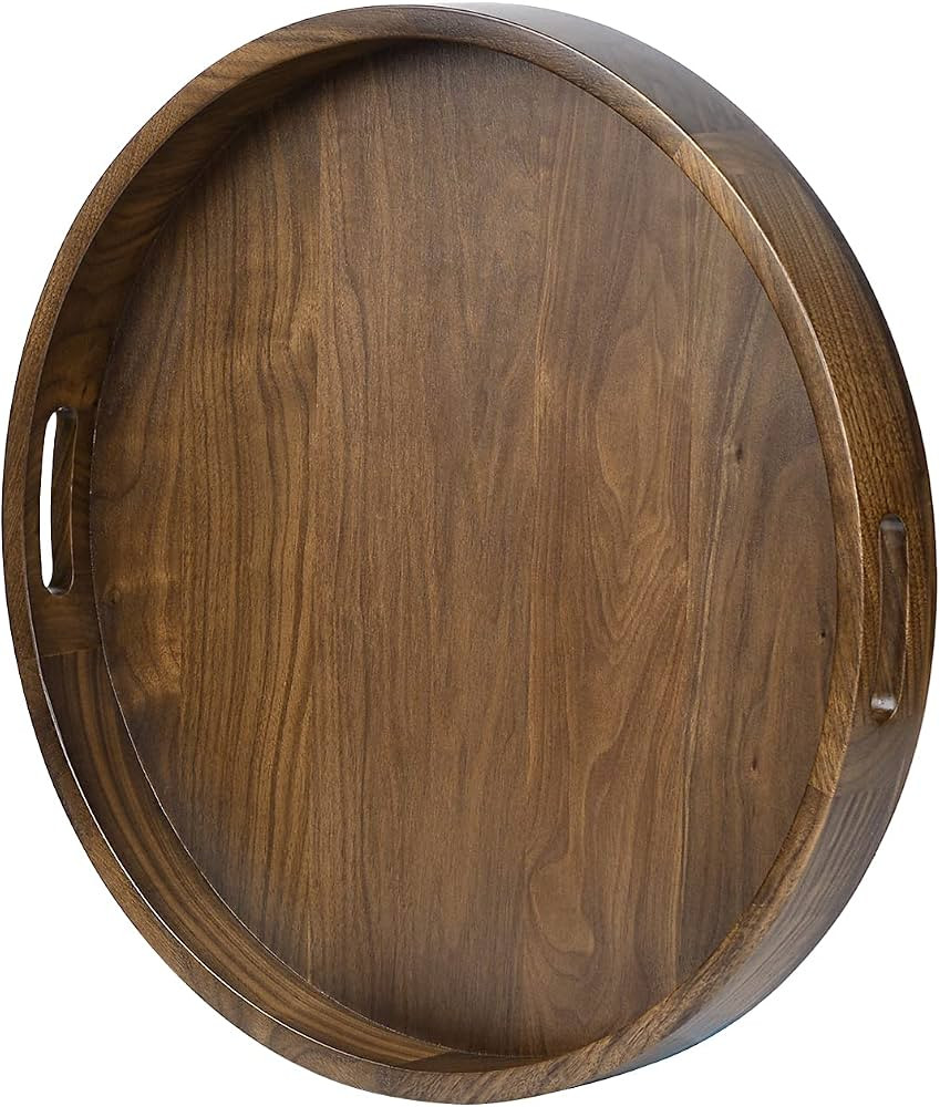 24 x 24 Inches Black Walnut Large Ottoman Tray Round Table Tray Wooden Solid Circle Serving Tray ... | Amazon (US)