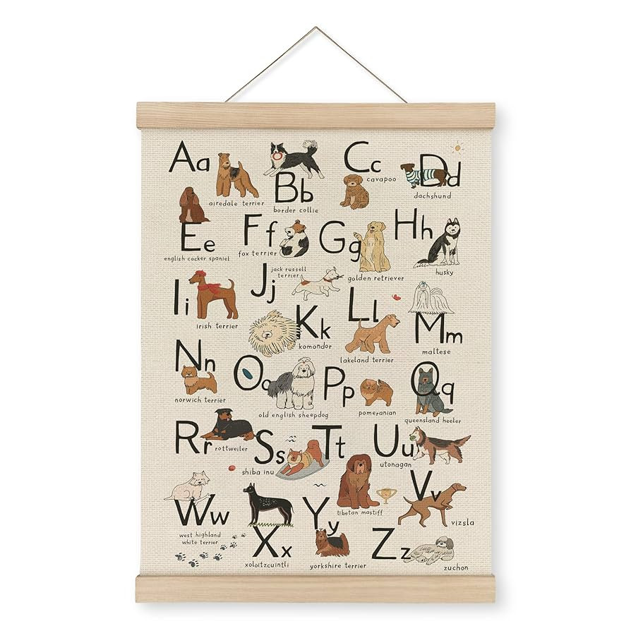 MAQIKA ABC Alphabet Chart Dog Poster Framed with Wood Hanger,Alphabet Banner, Alphabet Abc Poster... | Amazon (US)