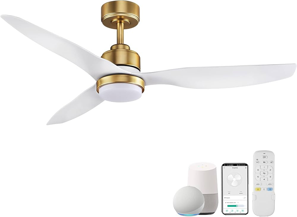 52 Inch Smart Ceiling Fans with Lights and Remote,Dimmable LED Light,Outdoor Indoor Gold White Ce... | Amazon (US)