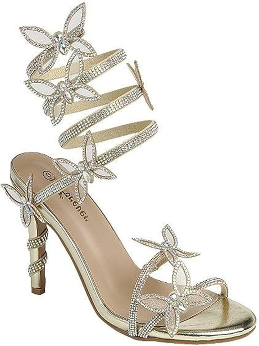 Forever Link Women Rhinestone Butterfly Wrap up Stiletto Heel Sandals | Amazon (US)