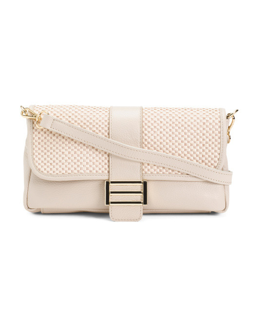 Made In Italy Leather Crossbody With Raffia Flap | TJ Maxx